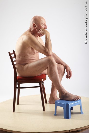 and more Nude Man White Sitting poses - simple Slim Bald Grey Sitting poses - ALL Realistic