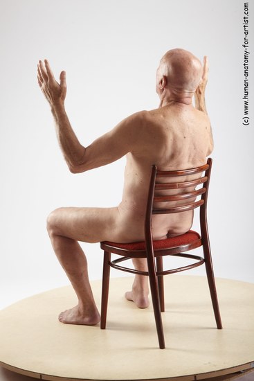 and more Nude Man White Sitting poses - simple Slim Bald Grey Sitting poses - ALL Realistic