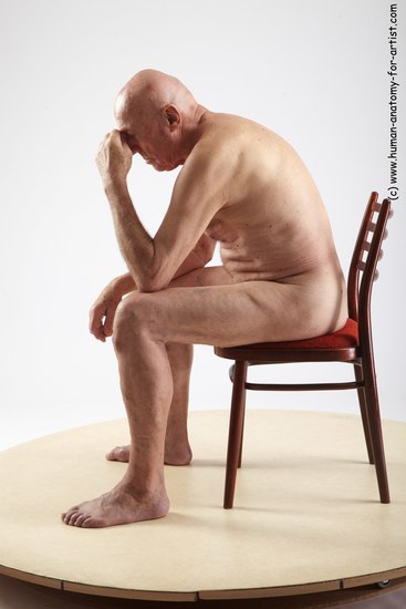 and more Nude Man White Sitting poses - simple Slim Bald Grey Sitting poses - ALL Realistic