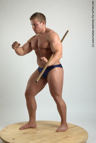 Swimsuit Fighting with spear Man White Standing poses - ALL Muscular Short Brown Standing poses - simple Academic