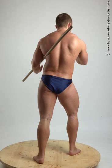 Swimsuit Fighting with spear Man White Standing poses - ALL Muscular Short Brown Standing poses - simple Academic