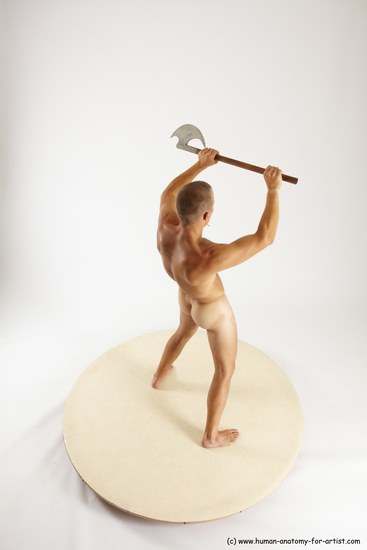 Nude Fighting with axe Man White Standing poses - ALL Slim Short Brown Standing poses - simple Multi angles poses Realistic