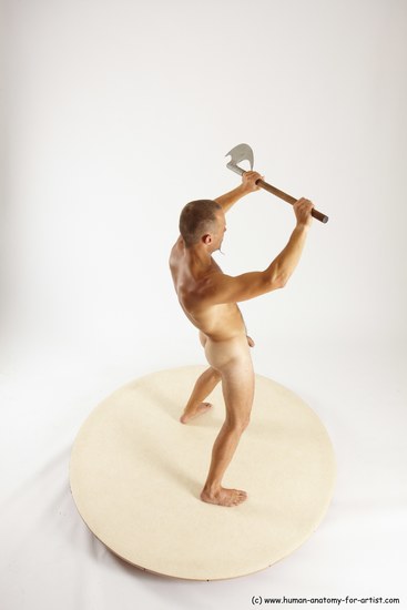 Nude Fighting with axe Man White Standing poses - ALL Slim Short Brown Standing poses - simple Multi angles poses Realistic