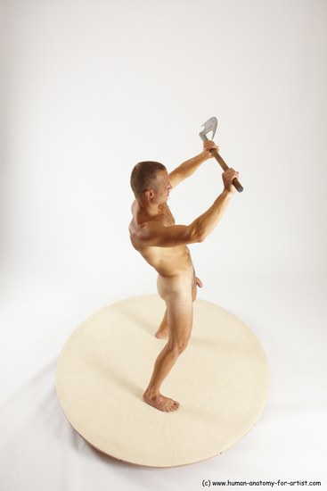 Nude Fighting with axe Man White Standing poses - ALL Slim Short Brown Standing poses - simple Multi angles poses Realistic