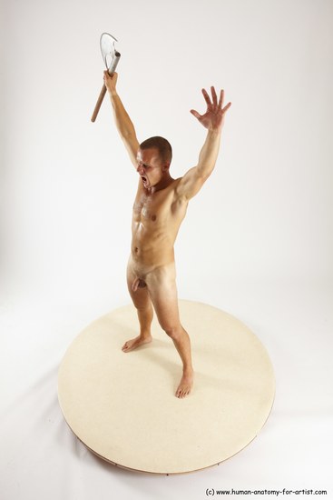 Nude Fighting with axe Man White Standing poses - ALL Slim Short Brown Standing poses - simple Multi angles poses Realistic