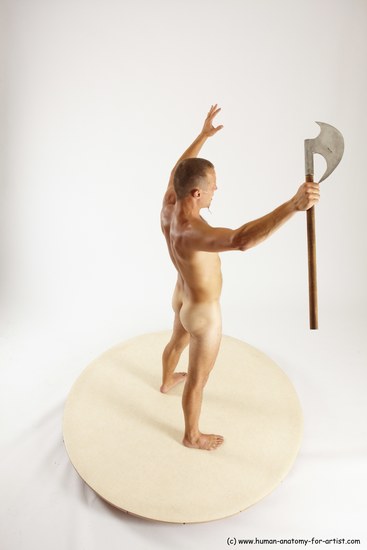 Nude Fighting with axe Man White Standing poses - ALL Slim Short Brown Standing poses - simple Multi angles poses Realistic