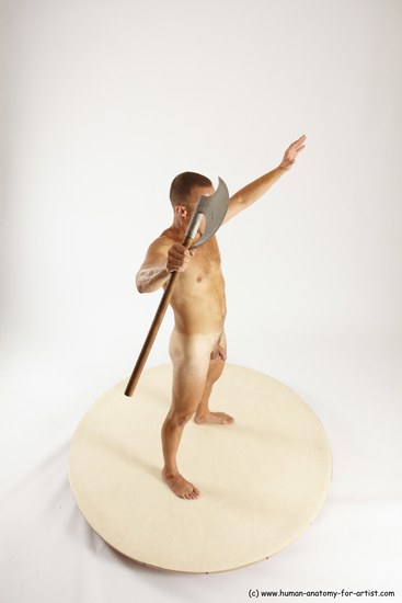 Nude Fighting with axe Man White Standing poses - ALL Slim Short Brown Standing poses - simple Multi angles poses Realistic