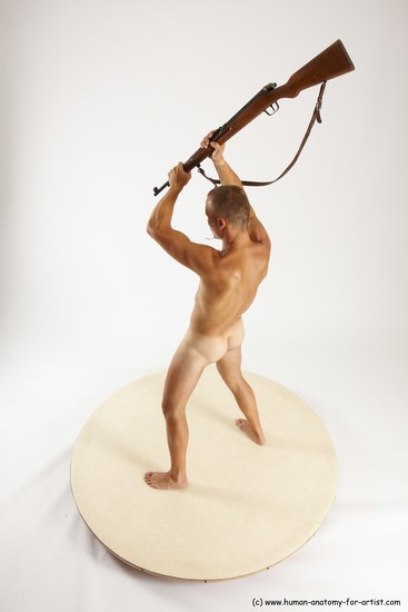 Nude Fighting with rifle Man White Standing poses - ALL Slim Short Brown Standing poses - simple Multi angles poses Realistic