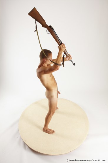 Nude Fighting with rifle Man White Standing poses - ALL Slim Short Brown Standing poses - simple Multi angles poses Realistic