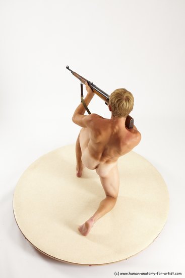 Nude Fighting with rifle Man White Kneeling poses - ALL Athletic Short Brown Kneeling poses - on one knee Multi angles poses Realistic