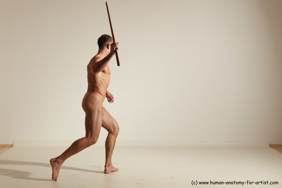 Nude Fighting with sword Man White Standing poses - ALL Muscular Short Brown Standing poses - simple Dynamic poses Realistic