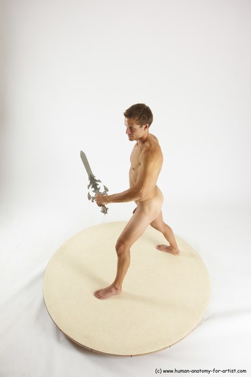 Nude Fighting with sword Man White Standing poses - ALL Athletic Short Brown Standing poses - simple Multi angles poses Realistic