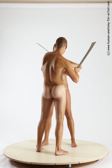 Nude Fighting with knife Woman - Man White Standing poses - ALL Slim Short Brown Standing poses - simple Multi angles poses Realistic