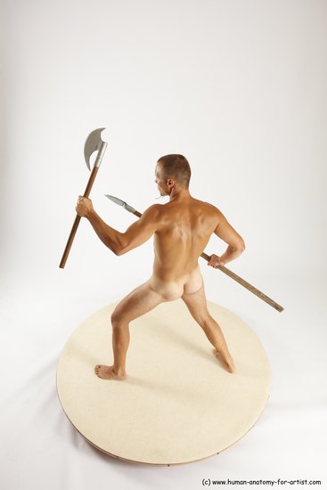 Nude Fighting with axe Man White Standing poses - ALL Slim Short Brown Standing poses - simple Multi angles poses Realistic