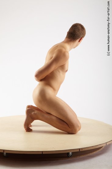 Nude Man White Kneeling poses - ALL Slim Short Brown Kneeling poses - on both knees Realistic