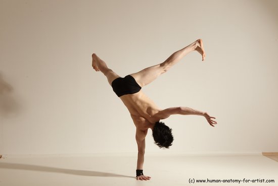 Underwear Gymnastic poses Man White Athletic Short Black Dancing Dynamic poses Academic