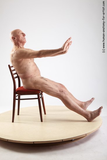 and more Nude Man White Sitting poses - simple Slim Bald Grey Sitting poses - ALL Realistic