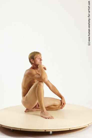 Nude Man White Sitting poses - simple Slim Short Brown Sitting poses - ALL Multi angles poses Realistic