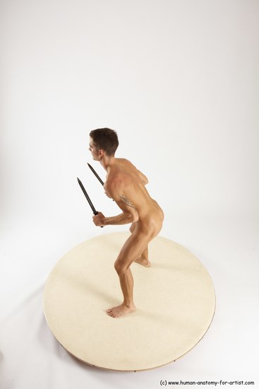 Nude Fighting with knife Man White Standing poses - ALL Athletic Short Brown Standing poses - simple Multi angles poses Realistic