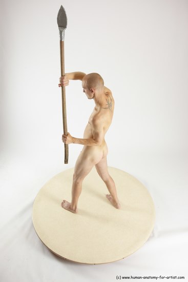 Nude Fighting with sword Man White Standing poses - ALL Slim Bald Standing poses - simple Multi angles poses Realistic