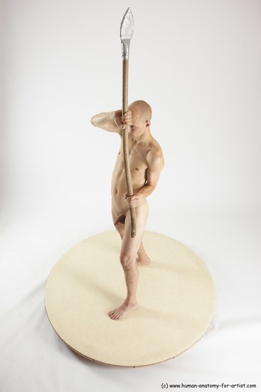 Nude Fighting with sword Man White Standing poses - ALL Slim Bald Standing poses - simple Multi angles poses Realistic