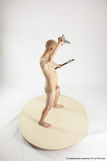 Nude Fighting with sword Man White Standing poses - ALL Slim Bald Standing poses - simple Multi angles poses Realistic