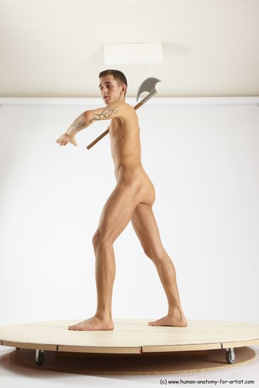 Nude Fighting with sword Man White Standing poses - ALL Athletic Short Brown Standing poses - simple Multi angles poses Realistic