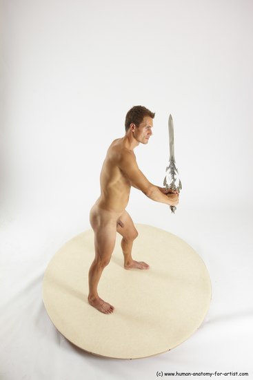 Nude Fighting with sword Man White Standing poses - ALL Athletic Short Brown Standing poses - simple Multi angles poses Realistic