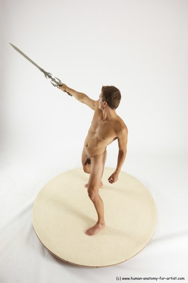 Nude Fighting with sword Man White Standing poses - ALL Athletic Short Brown Standing poses - simple Multi angles poses Realistic