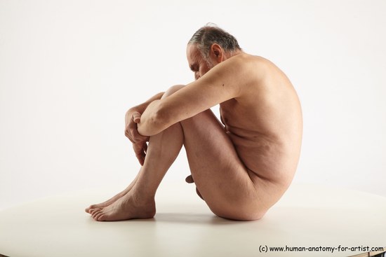 Nude Man White Sitting poses - simple Slim Bald Grey Sitting poses - ALL Realistic