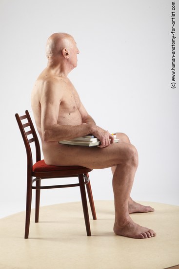 and more Nude Man White Sitting poses - simple Slim Bald Grey Sitting poses - ALL Realistic