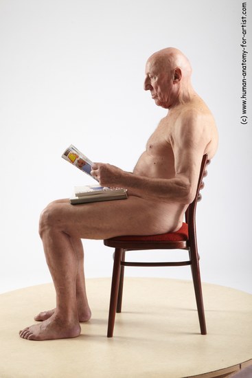 and more Nude Man White Sitting poses - simple Slim Bald Grey Sitting poses - ALL Realistic