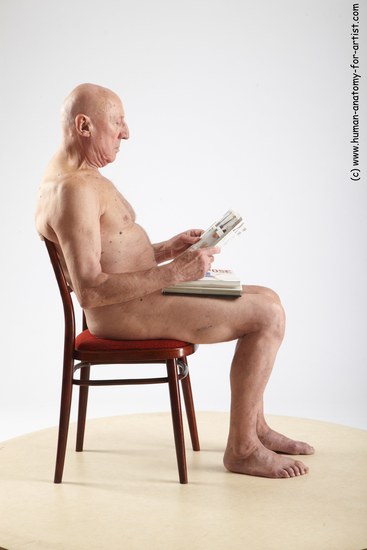 and more Nude Man White Sitting poses - simple Slim Bald Grey Sitting poses - ALL Realistic