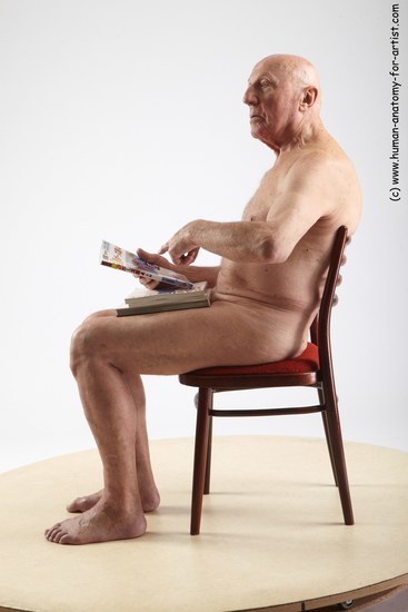 and more Nude Man White Sitting poses - simple Slim Bald Grey Sitting poses - ALL Realistic