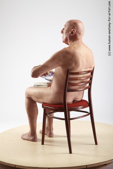 and more Nude Man White Sitting poses - simple Slim Bald Grey Sitting poses - ALL Realistic