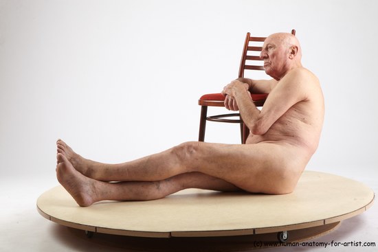 and more Nude Man White Sitting poses - simple Slim Bald Grey Sitting poses - ALL Realistic