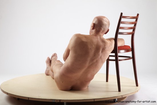 and more Nude Man White Sitting poses - simple Slim Bald Grey Sitting poses - ALL Realistic