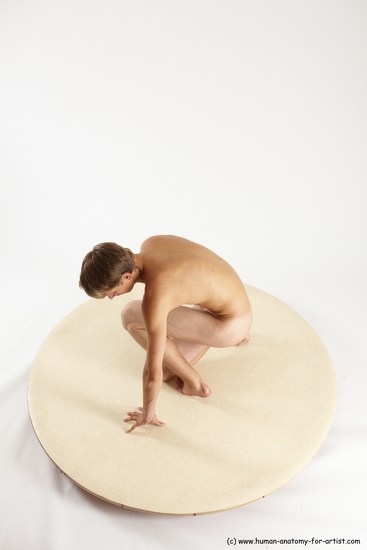 Nude Man White Kneeling poses - ALL Slim Short Brown Kneeling poses - on one knee Multi angles poses Realistic