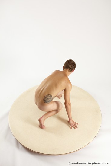 Nude Man White Kneeling poses - ALL Slim Short Brown Kneeling poses - on one knee Multi angles poses Realistic