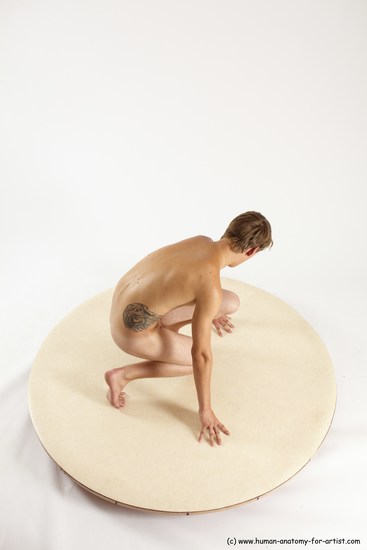 Nude Man White Kneeling poses - ALL Slim Short Brown Kneeling poses - on one knee Multi angles poses Realistic