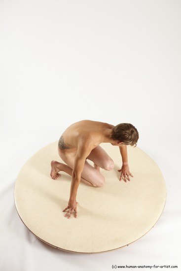 Nude Man White Kneeling poses - ALL Slim Short Brown Kneeling poses - on one knee Multi angles poses Realistic