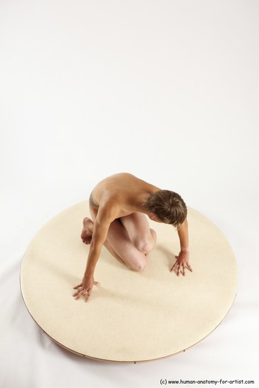 Nude Man White Kneeling poses - ALL Slim Short Brown Kneeling poses - on one knee Multi angles poses Realistic