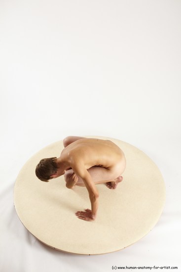 Nude Man White Kneeling poses - ALL Slim Short Brown Kneeling poses - on one knee Multi angles poses Realistic