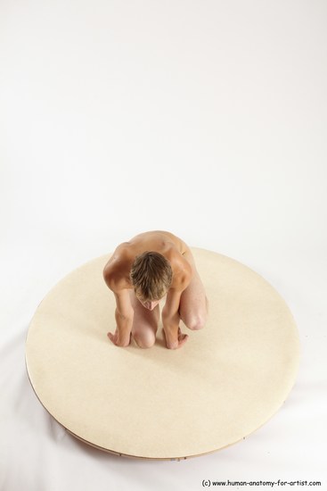 Nude Man White Kneeling poses - ALL Slim Short Brown Kneeling poses - on one knee Multi angles poses Realistic