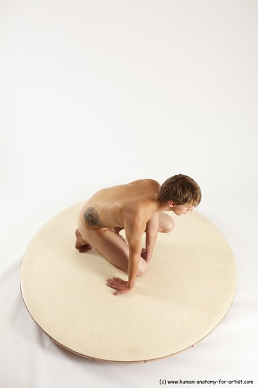 Nude Man White Kneeling poses - ALL Slim Short Brown Kneeling poses - on one knee Multi angles poses Realistic