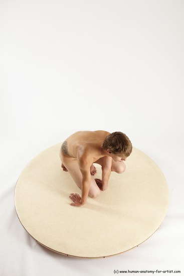 Nude Man White Kneeling poses - ALL Slim Short Brown Kneeling poses - on one knee Multi angles poses Realistic