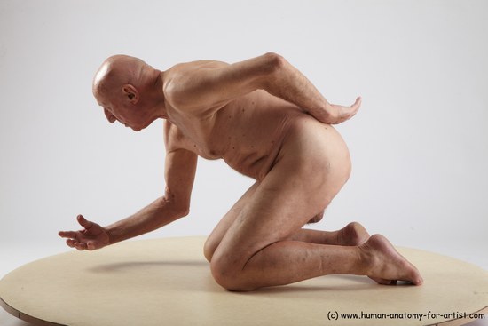 and more Nude Man White Kneeling poses - ALL Slim Bald Grey Kneeling poses - on both knees Realistic