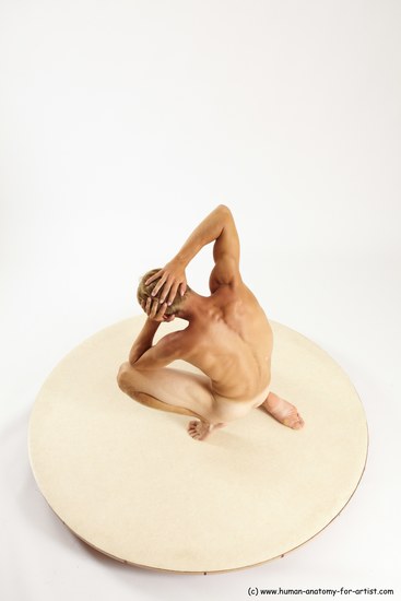 Nude Man White Kneeling poses - ALL Athletic Short Brown Kneeling poses - on one knee Multi angles poses Realistic