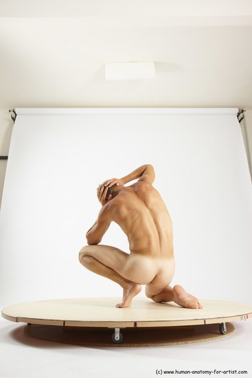 Nude Man White Kneeling poses - ALL Athletic Short Brown Kneeling poses - on one knee Multi angles poses Realistic