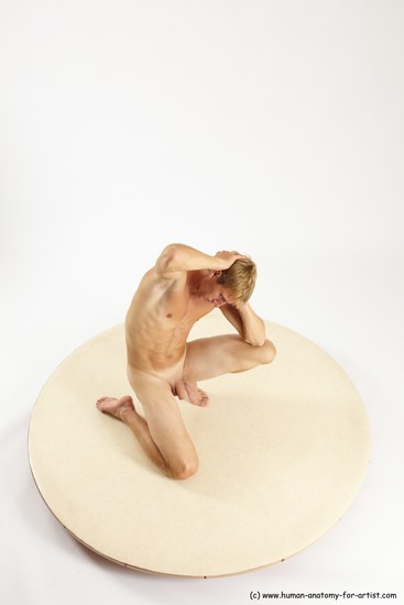 Nude Man White Kneeling poses - ALL Athletic Short Brown Kneeling poses - on one knee Multi angles poses Realistic